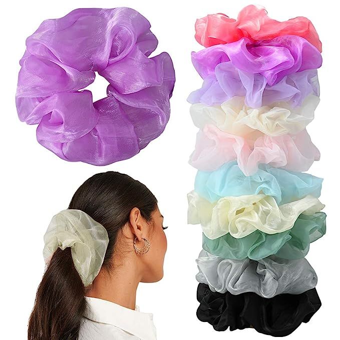 10 Pcs Hair Scrunchies Chiffon Oversize Elastic Hair Ties Solid Color Large Shiny Scrunchies for ... | Amazon (US)