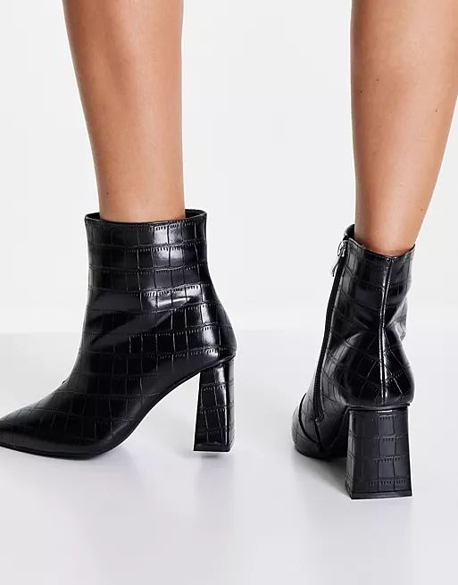RAID Wide Fit Belina mid heel boot in black croc | ASOS (Global)
