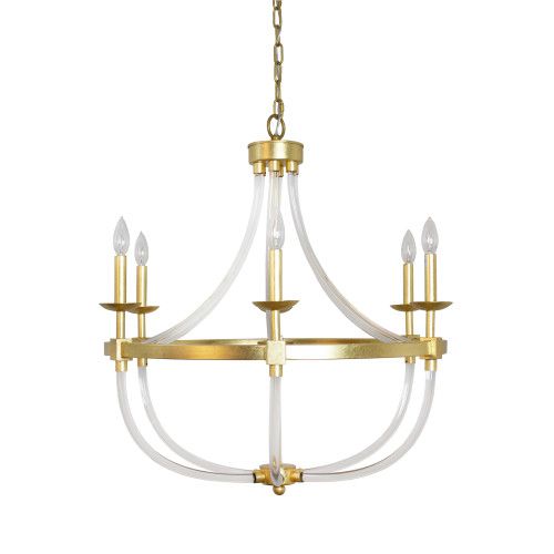 Worlds Away Layla Six Light Chandelier With Acrylic Frame And Gold Leaf Details | Gracious Style