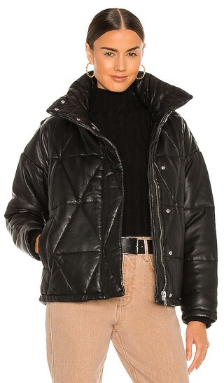 ALLSAINTS Bon Leather Puffer Jacket in Black. - size 6 (also in 00, 2, 4) | Revolve Clothing (Global)
