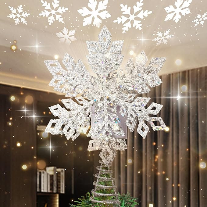 Joiedomi Christmas Tree Toppers, Silver Snowflake Tree Topper Lighted with LED Rotating White Sta... | Amazon (US)