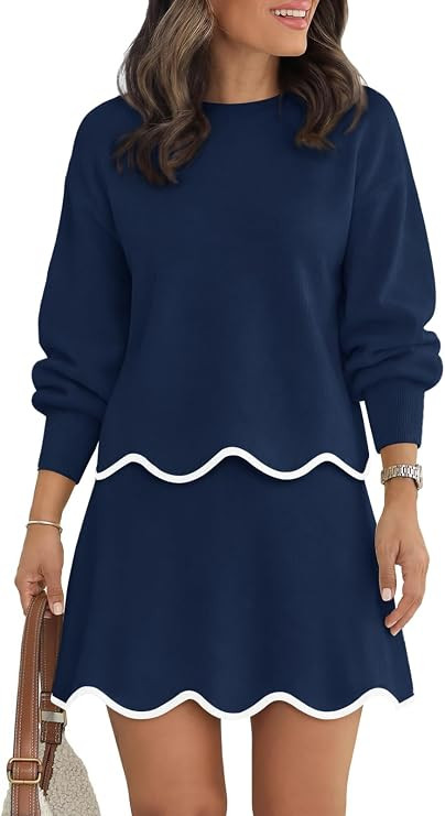 Womens 2 Piece Skirt Sets Fall Knit Sweaters and Mini Skirt Casual Outfits | Long Sleeve, Crewnec... | Amazon (US)