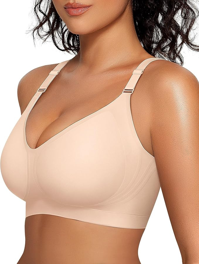 OEAK Womens Comfortable Bras Wireless V Neck Bra Full Coverage Bralettes Seamless Tshirts Bras Pu... | Amazon (US)