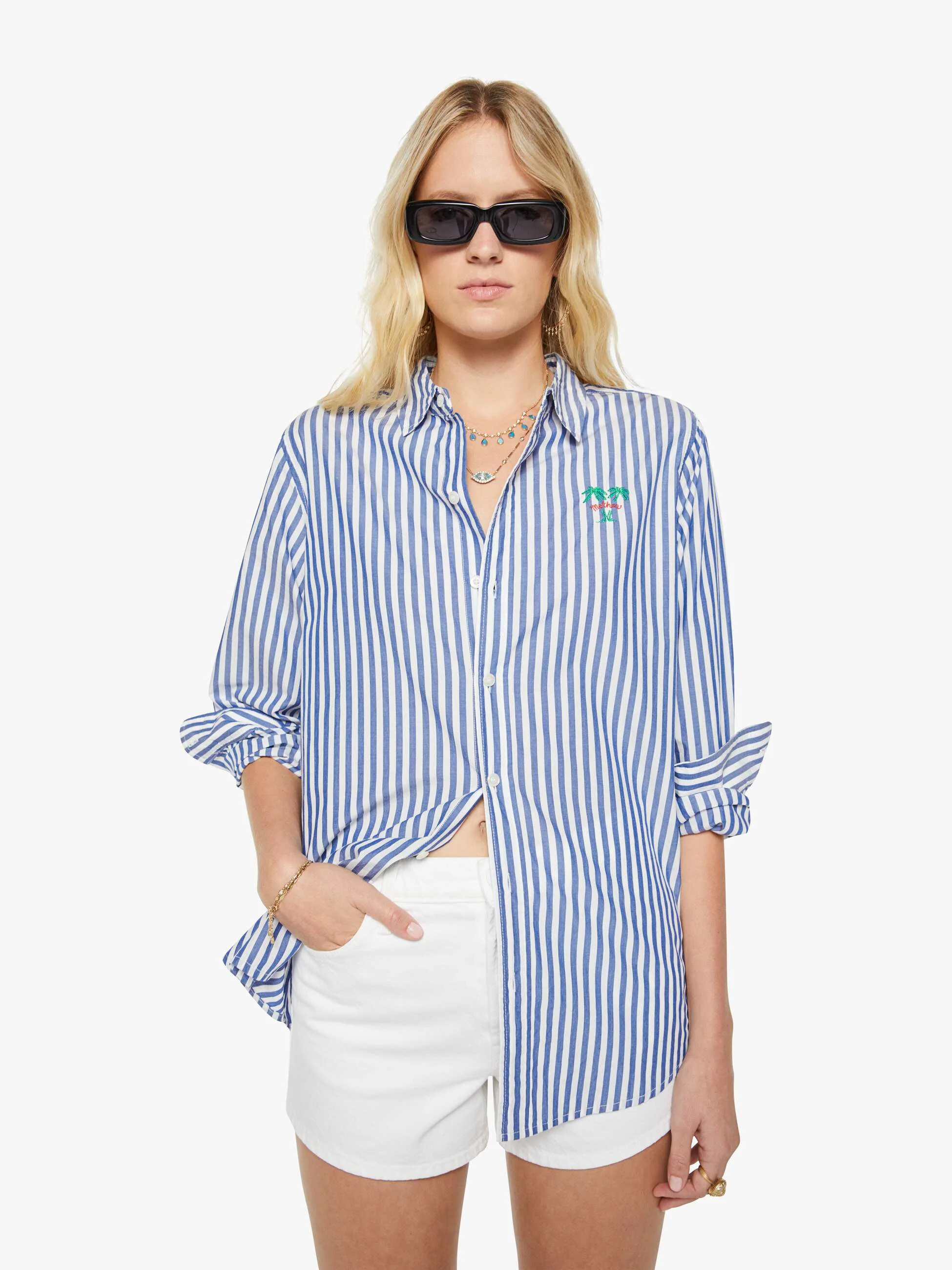 The Bestie - White And Blue Stripe | Mother Denim