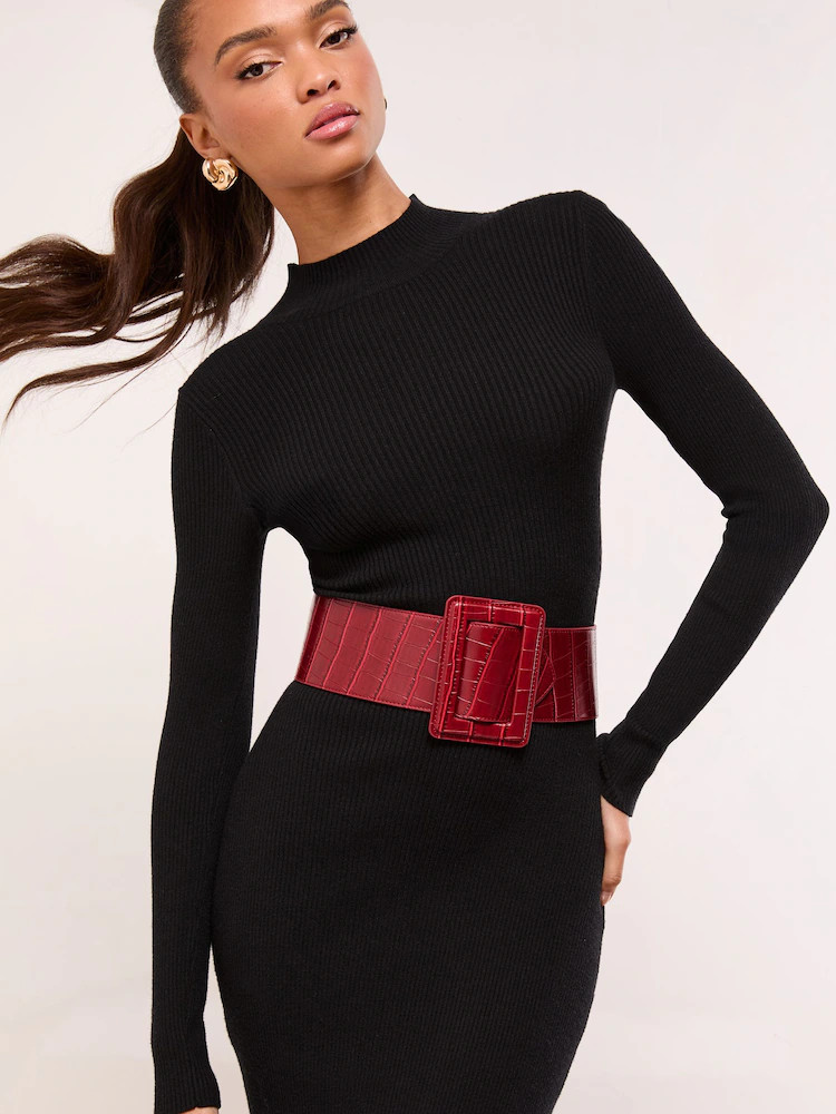 Lipsy Burgundy Red Wide Buckle Belt | Next EU