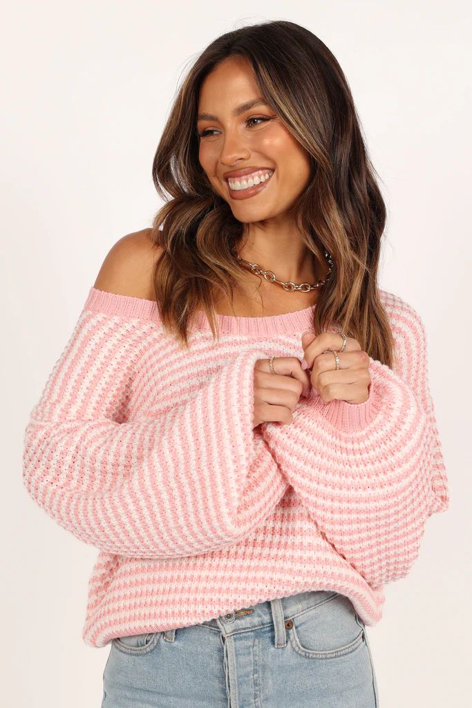 Becca Crewneck Waffle Stitch Stripe Knit Sweater - Pink | Petal & Pup (US)