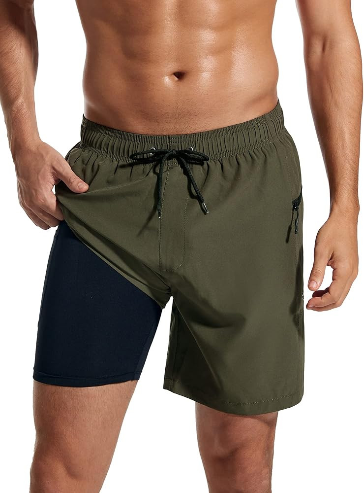 SILKWORLD 7 Inch Mens Swim Trunks with Compression Liner Quick-Dry Bathing Suit with Zipper Pocke... | Amazon (US)