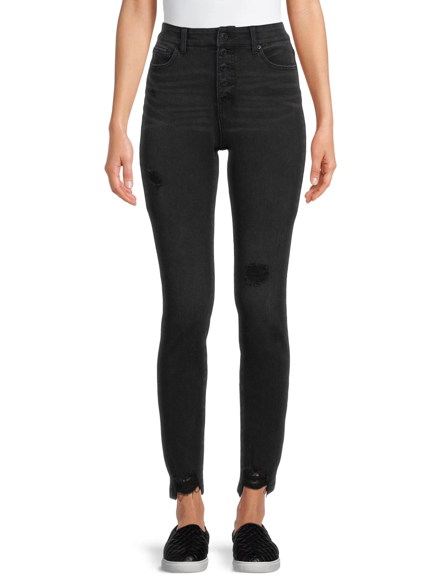 Time and Tru Women’s High Rise Button Fly Skinny Jean | Walmart (US)