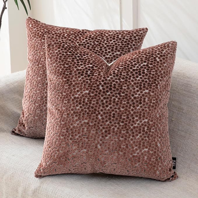 FIFU 18x18 Inch Throw Pillow Covers Set of 2, Jacquard Velvet, Dusty Rose | Amazon (US)