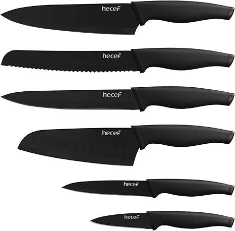 hecef Black Oxide Knife Set of 6 with Matching Blade Protective Sheath, Black Kitchen Knife Set, ... | Amazon (US)