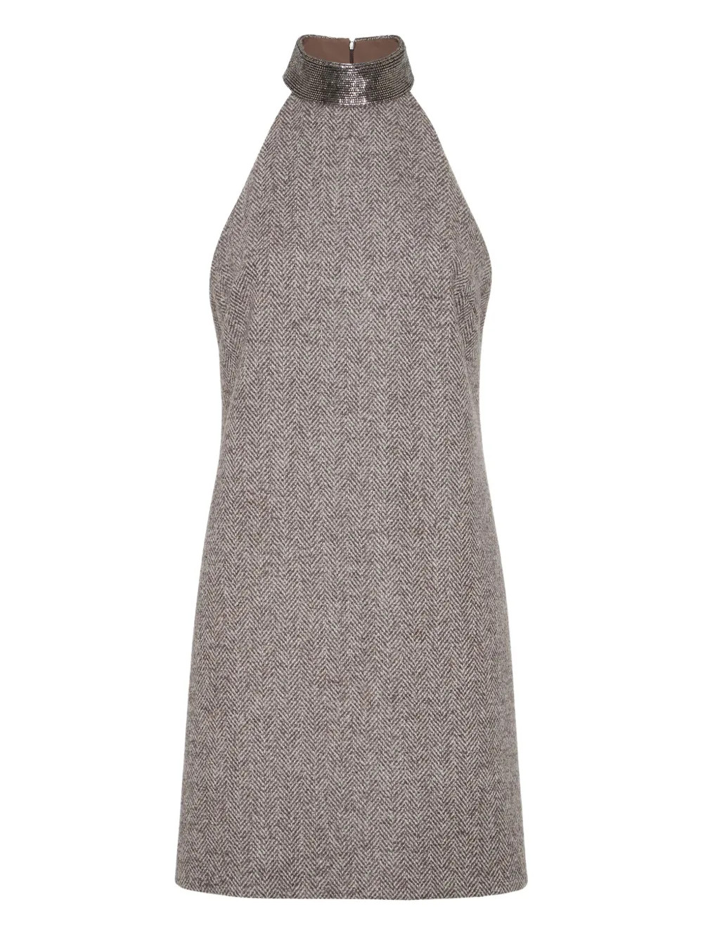 Brunello Cucinelli halter-neck Herringbone Tweed Dress | Brown | FARFETCH | Farfetch Global