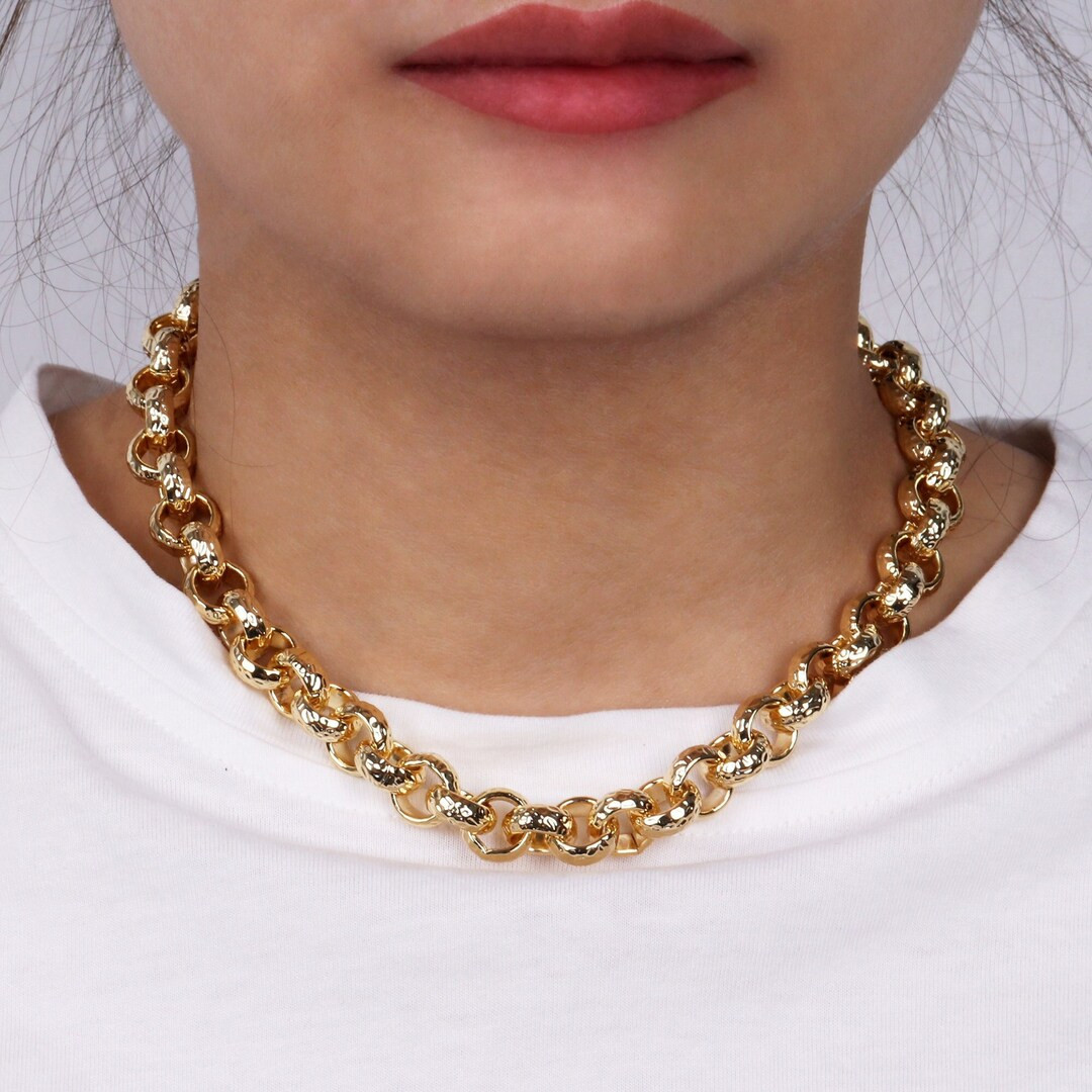 Handmade Custom 18K Gold Filled 12mm Chunky Bold Hammered Round Rolo Link Chain Necklace, Lightwe... | Etsy (US)