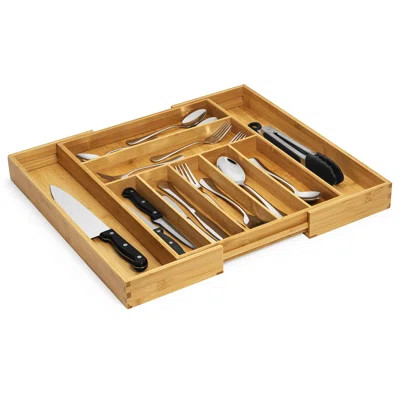 Large Premium Bamboo Silverware Organizer - Expandable Kitchen Drawer & Utensil Organizer, 17" X 19.75" Cutlery Tray With Drawer Dividers (7-9 Slots) | Wayfair North America