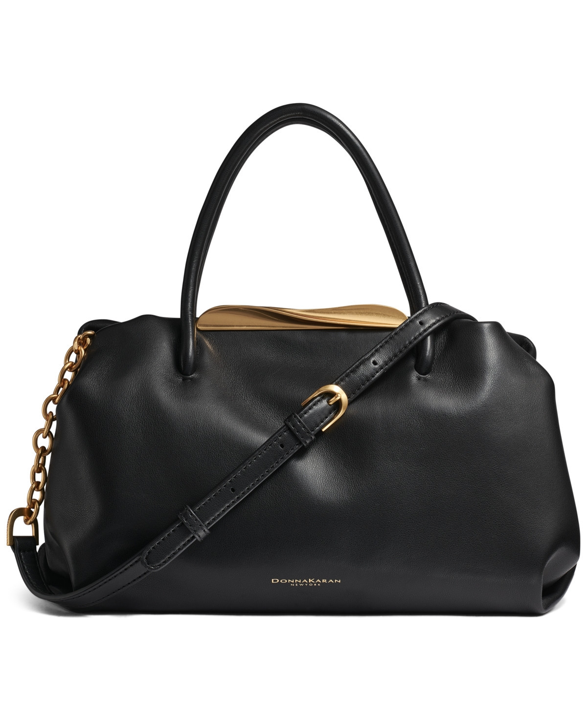 Donna Karan New York Poplin Satchel Bag - Black, Gold | Macy's