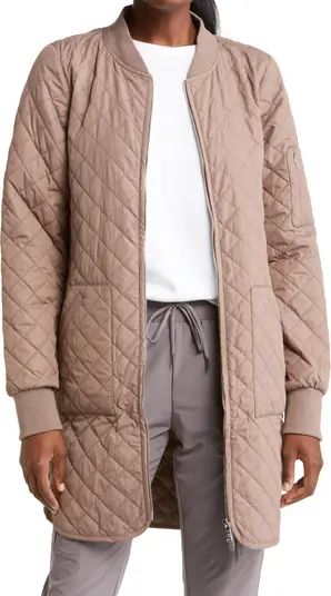 Zella Longline Water Resistant Quilted Bomber Jacket | Nordstrom | Nordstrom