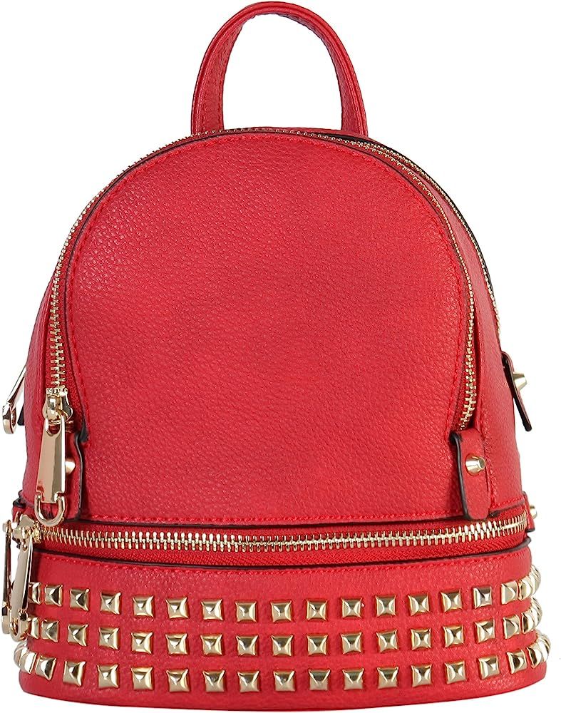 Rimen & Co. PU Leather Golden Studded & Zipper Décor Mini Chic Backpack BB-3851 | Amazon (US)
