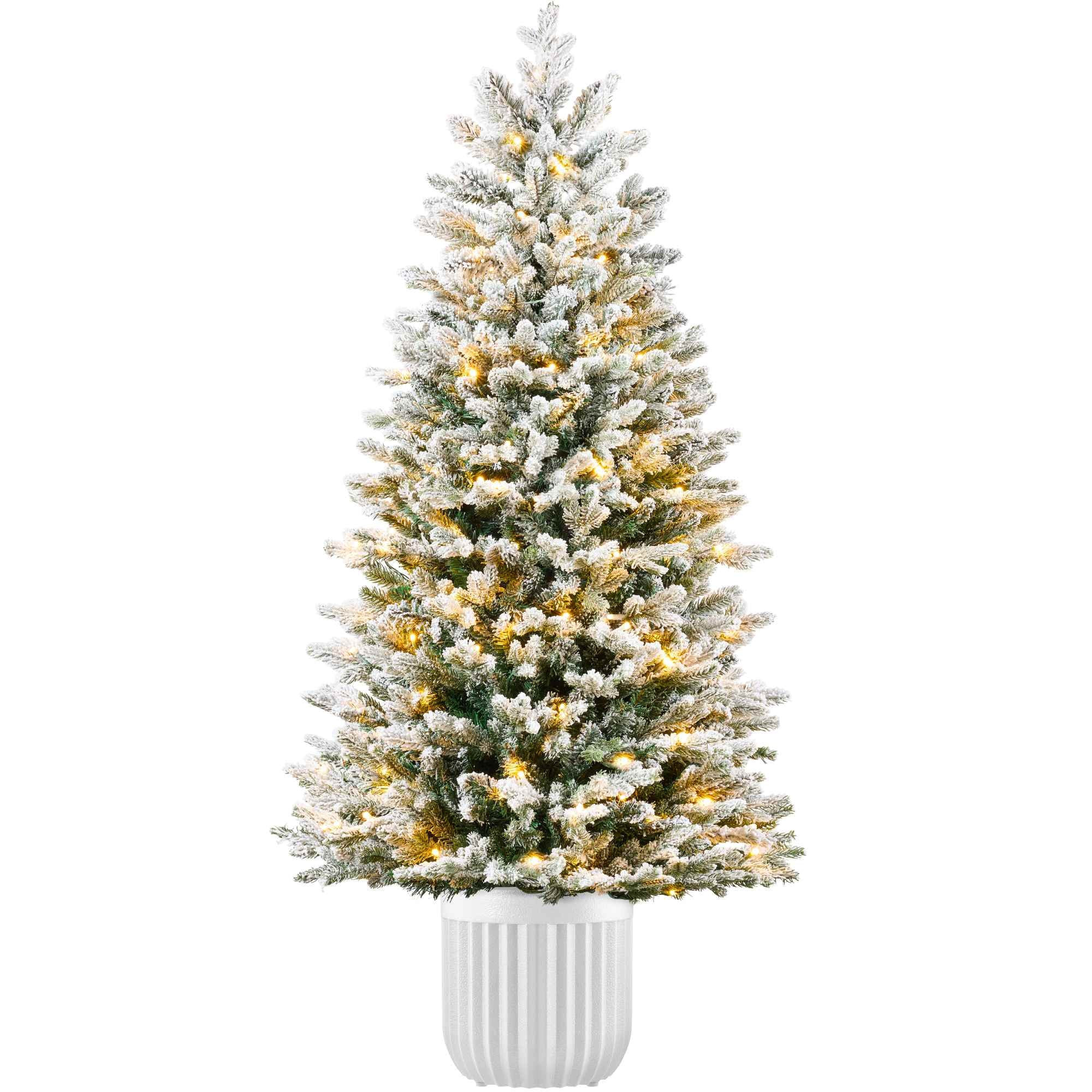 Best Choice Products Pre-Lit Potted Flocked Christmas Tree Realistic Artificial Décor w/ Twinkling White Multi LEDs | SKY10330 | Lowe's