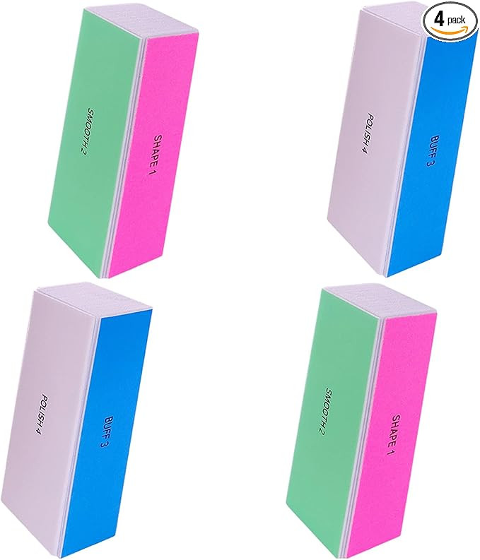 4 Way Nail Buffer Block (4 Pcs), Nail Shine Buffers Blocks Files for Natural and Acrylic Nails Sm... | Amazon (US)