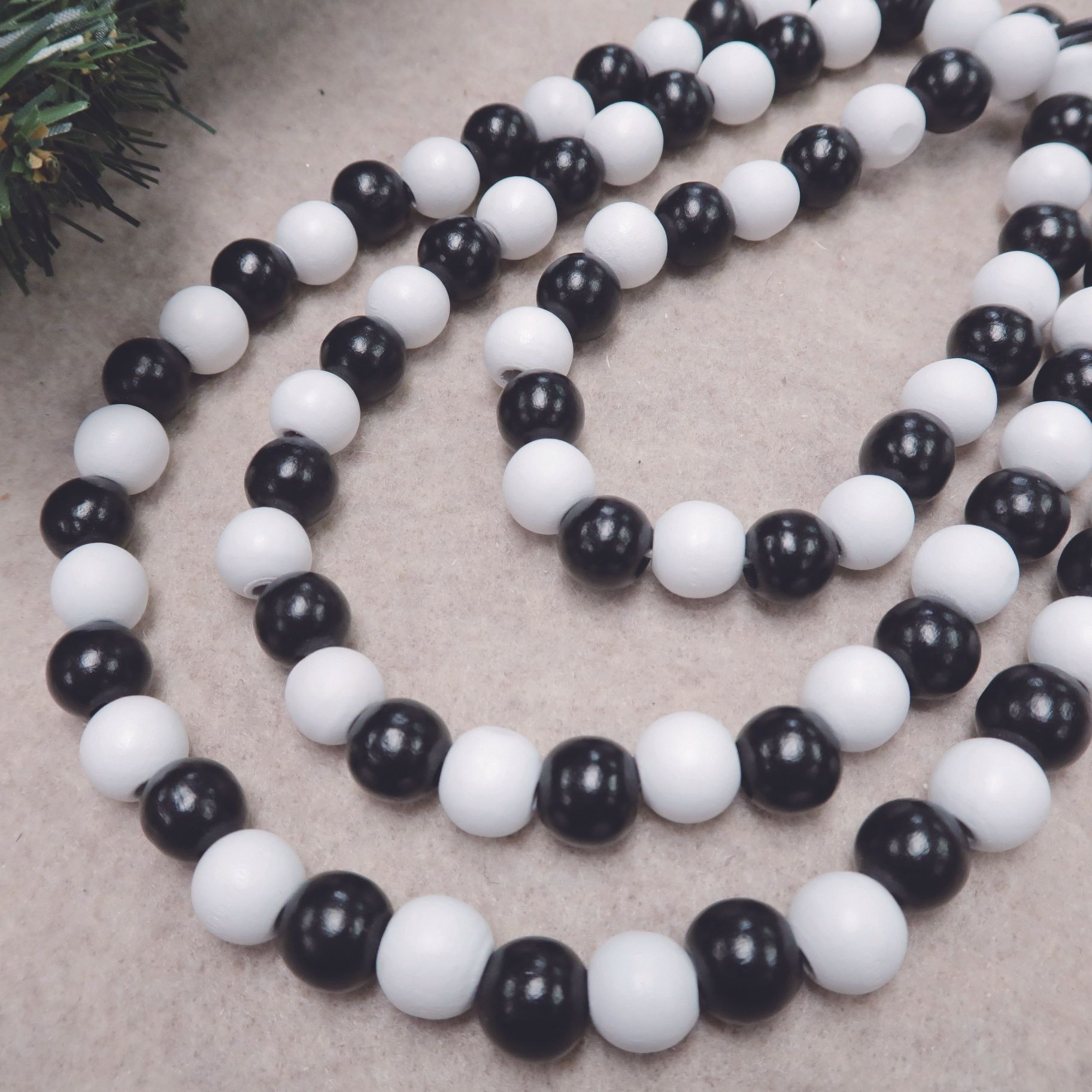 Holiday Time S/2 12ft Black/white Wood Beads Garland | Walmart (US)