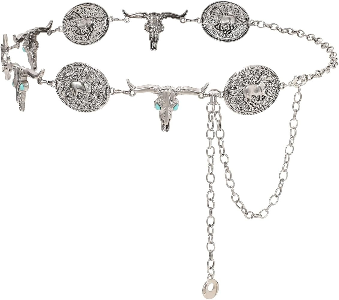 WHIPPY Western Metal Concho Belt for Women Vintage Cowgirl Boho Turquoise Chain Belts for Dresses... | Amazon (US)