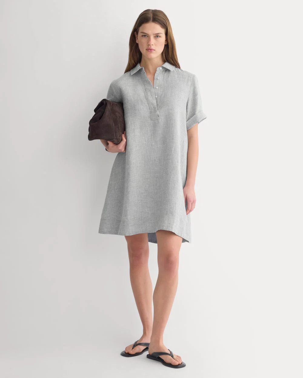 Mini Popover Shirtdress in Linen | Agave / Bone | Everlane