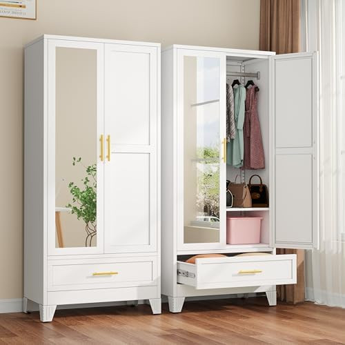 Metal Armoire Wardrobe Closet with Drawer, 71" Wardrobe Cabinet with Adjustable Shelves and Hangi... | Amazon (US)