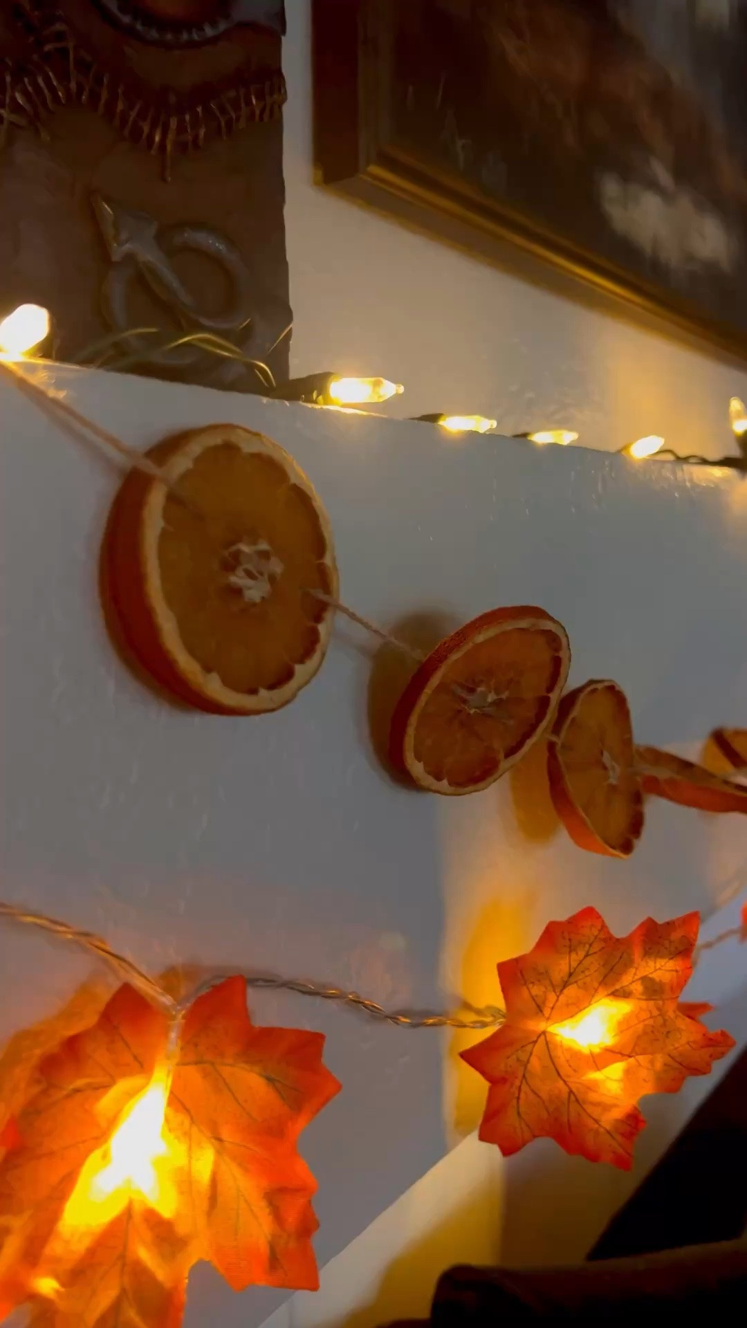 DIY orange garland. You can either dry your own oranges or get the ones I linked here. I bought a bag of naval oranges, cut them into slices, patted them to get as much of the moisture out, put them on a baking sheet with the oven at 225( I probably should’ve done 200), flipped them every hour for four hours, and the next day I used to needle to thread twine through them to make these beautiful orange garland for fall. I love them and they add the extra magical touch.

#LTKHome