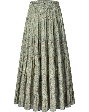 Women's Chiffon Elastic High Waist Pleated A-Line Flared Maxi Skirts | Amazon (US)