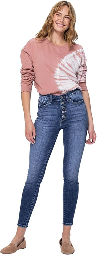 Judy Blue Women's High Rise Exposed Button Fly Skinny Jeans | Amazon (US)