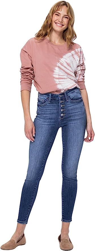 Judy Blue Women's High Rise Exposed Button Fly Skinny Jeans | Amazon (US)