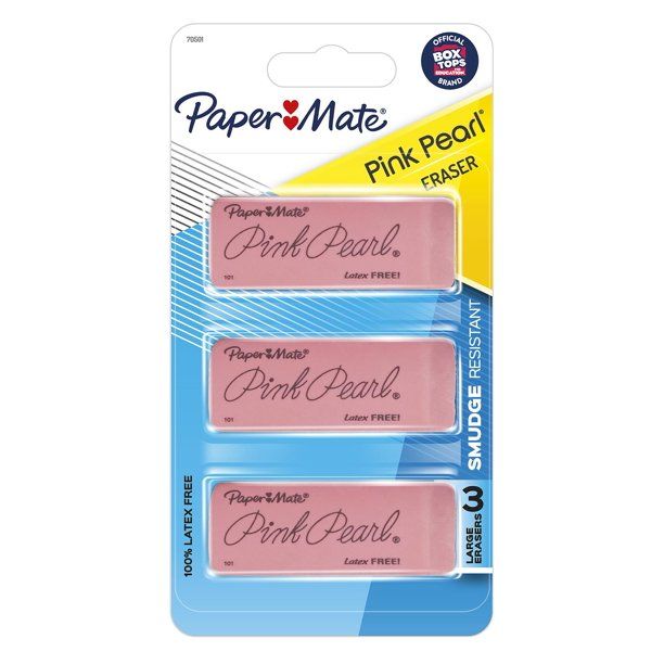 Paper Mate Pink Pearl Erasers, Large, 3 Count - Walmart.com | Walmart (US)