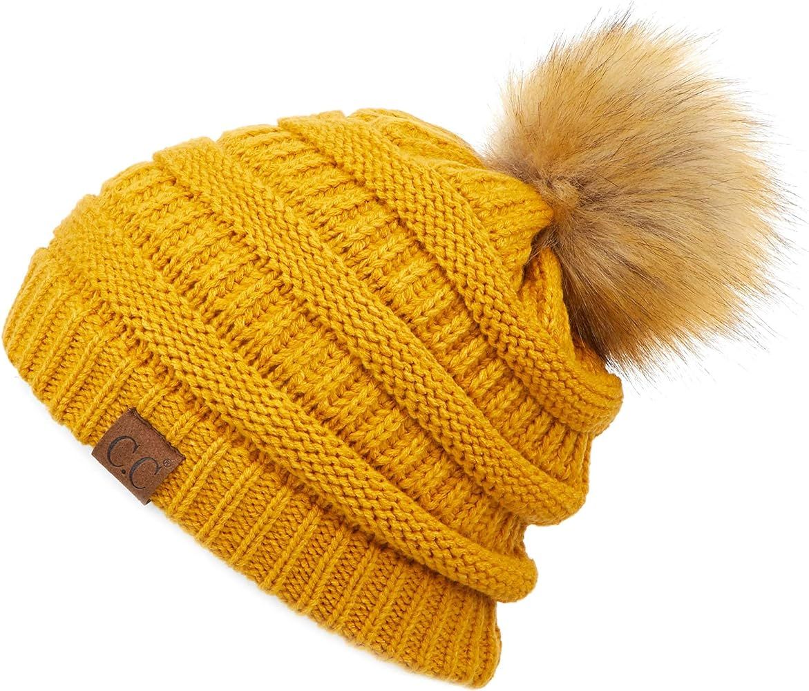 C.C Hatsandscarf Exclusives Unisex Solid Ribbed Beanie with Pom (HAT-43) | Amazon (US)