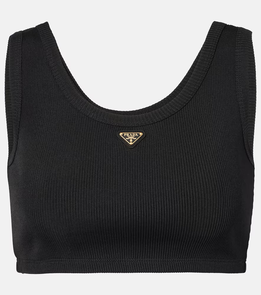 Prada Logo ribbed-knit jersey crop top | Mytheresa (US/CA)