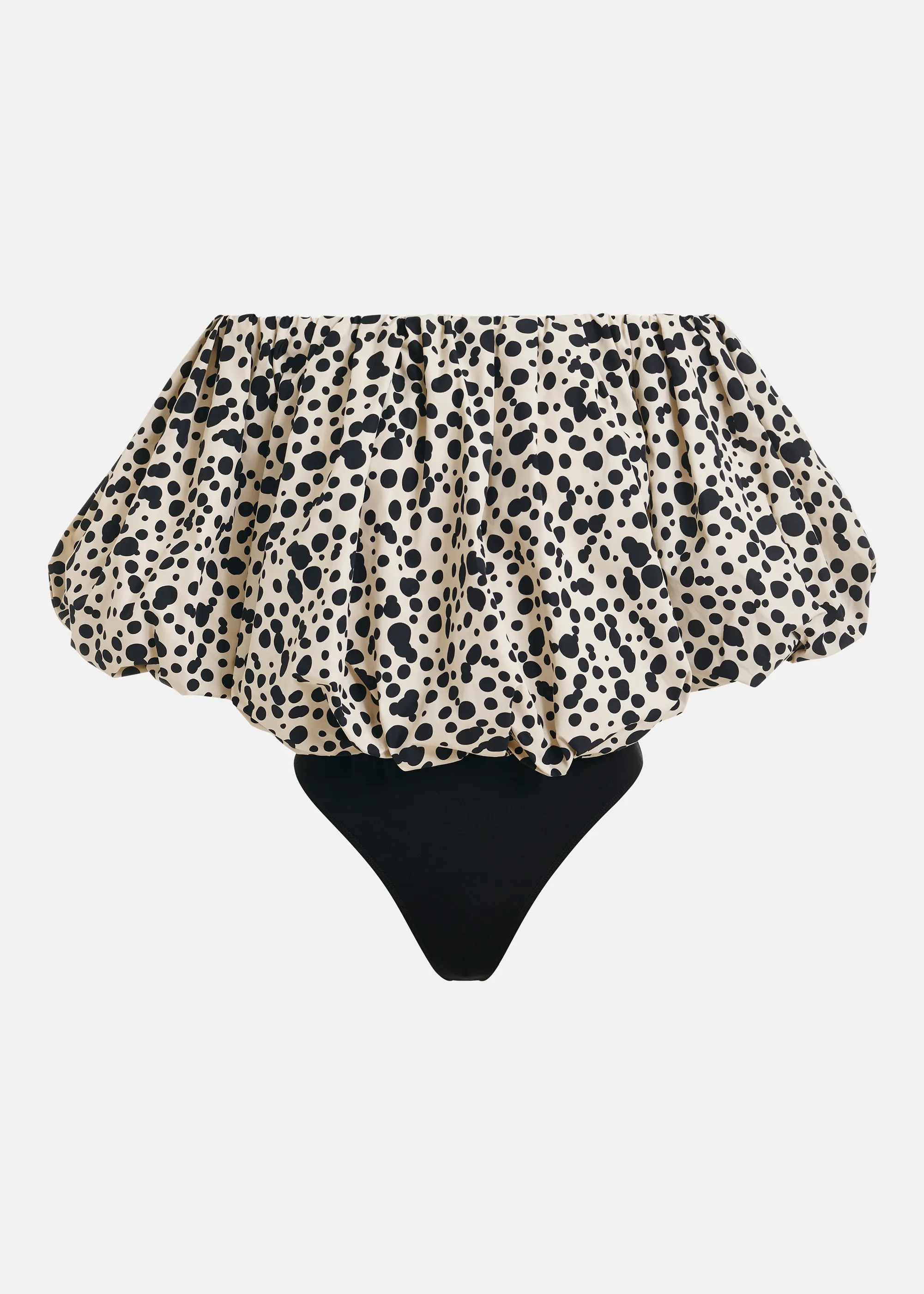 Off-white and black gathered bodysuit with puffed sleeves | Essentiel Antwerp United Kingdom | Essentiel Antwerp