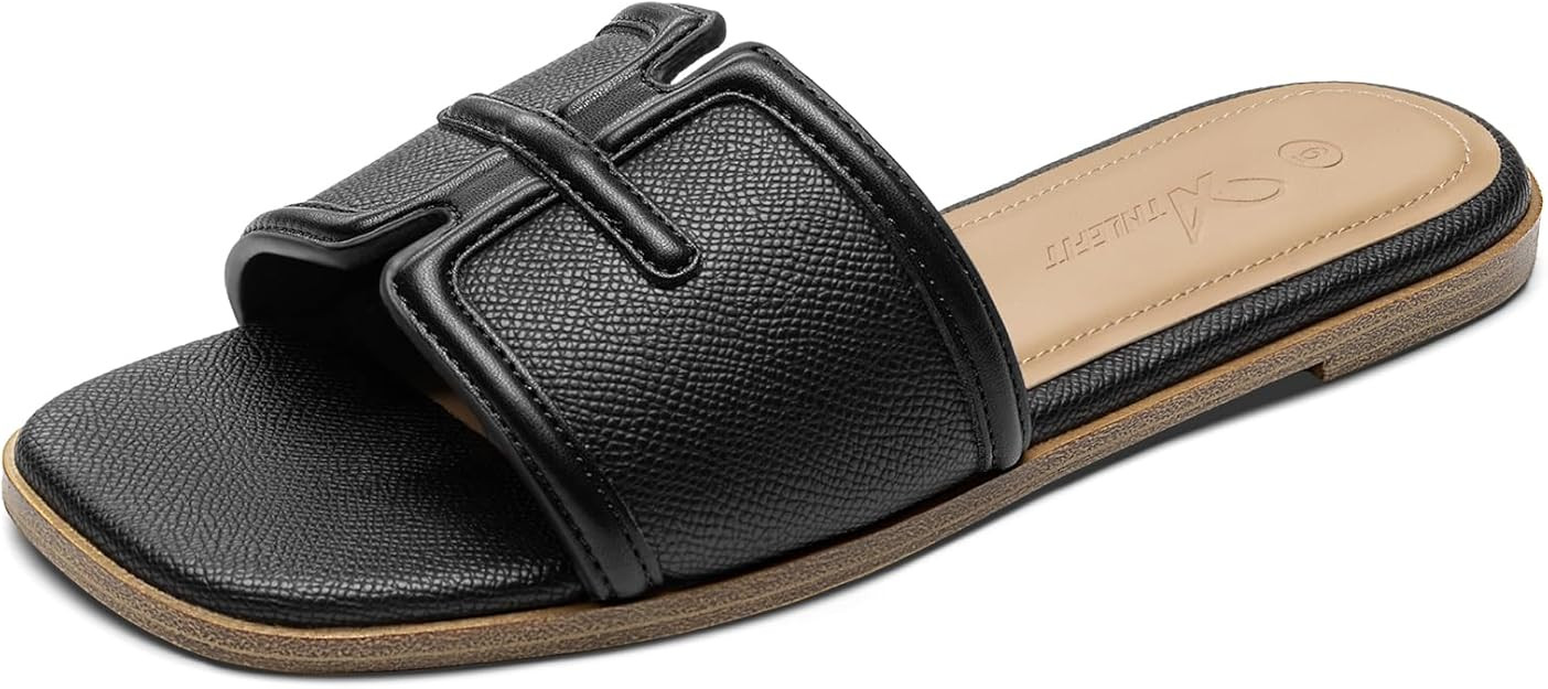 Athlefit Flat Sandals for Women Dressy Summer Square Open Toe Comfortable Slip On Beach Slide San... | Amazon (US)