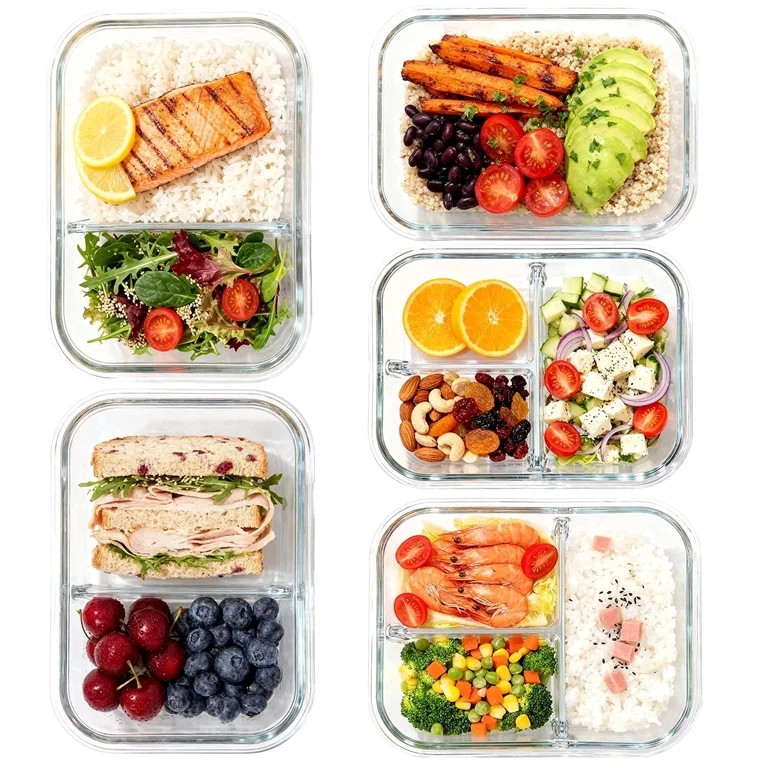 5 Pack 36oz Glass Meal Prep Containers with Lids, 1&2&3 Compartment Airtight Glass Food Storage, ... | Walmart (US)