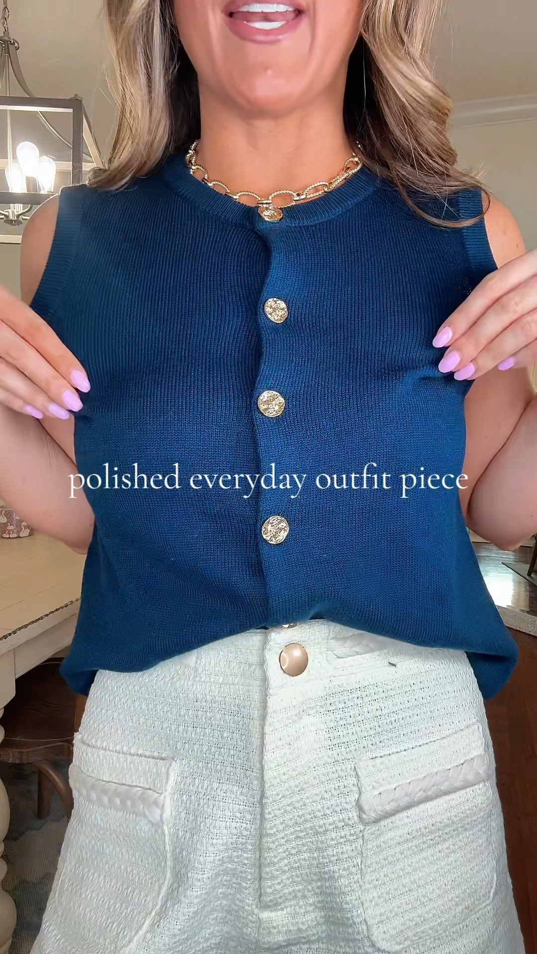 spring outfits 2026

This top makes every outfit look expensive 

I didn’t expect to love this as much as I do 💙

The gold buttons and structured fit make it look so elevated, but it’s still comfortable and easy to style

Perfect for dressing up a casual outfit or creating a more polished everyday look

sweater vest women outfit
preppy summer outfit women
dressy casual tops for women


#preppystyle #momoutfits #classicstyle #tiktokshopspringglowup 
 #creatorsearchinsights @btfbm_us 

#LTKmomlife #LTKootd