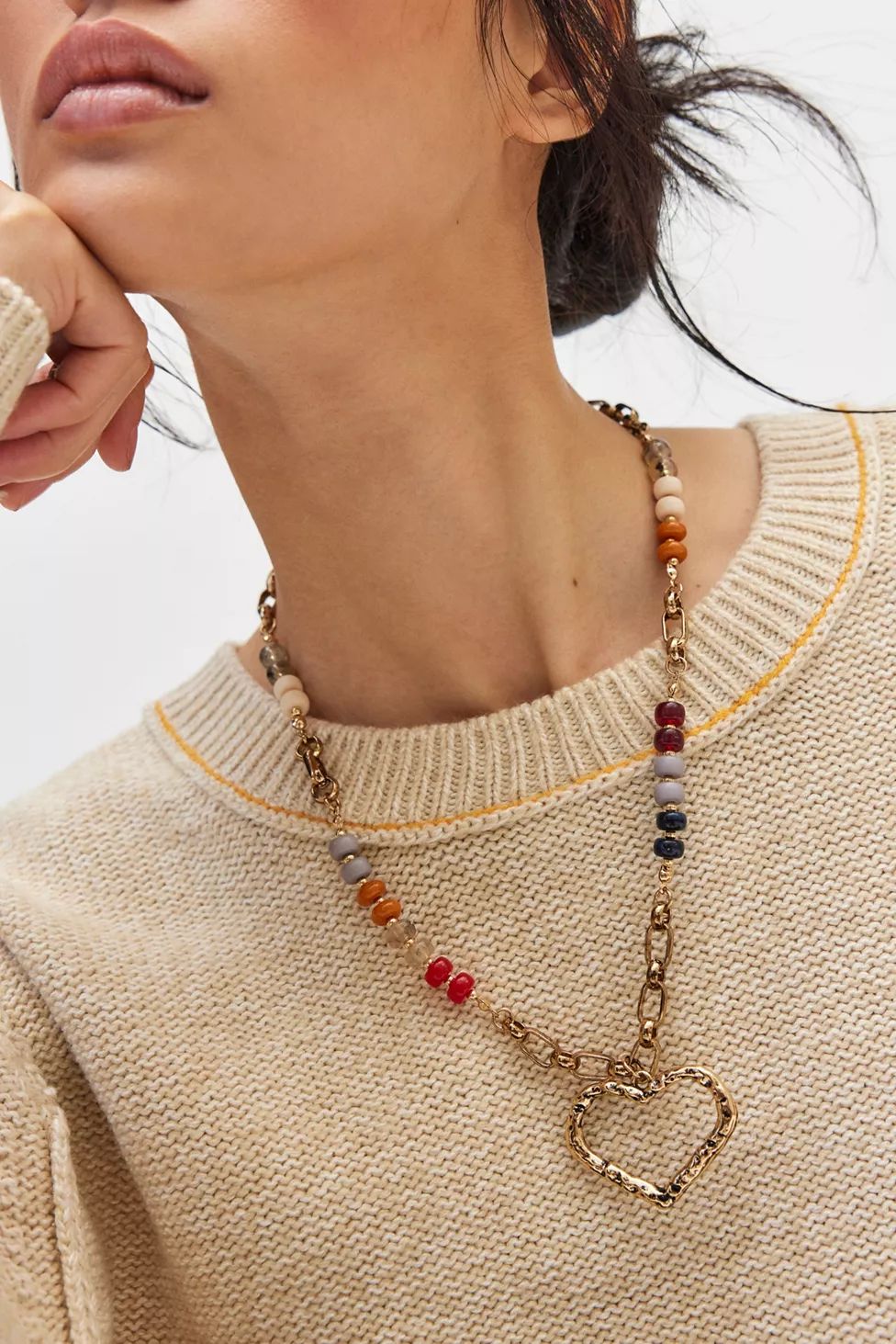 Heart Pendant Beaded Necklace | Urban Outfitters (US and RoW)