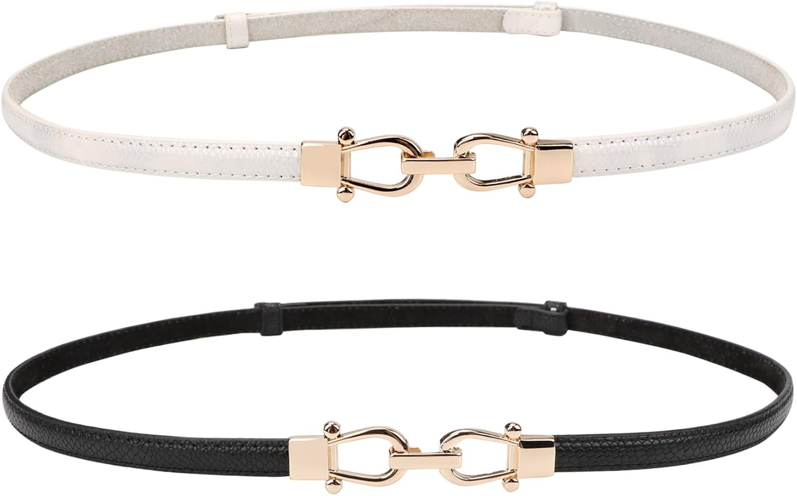 JASGOOD Leather Skinny Women Belt Thin Waist Belts for Dresses up to 37 Inches with Golden Buckle... | Amazon (US)