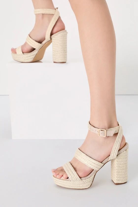 Morrin Natural Raffia Platform Ankle Strap High Heel Sandals | Lulus (US)