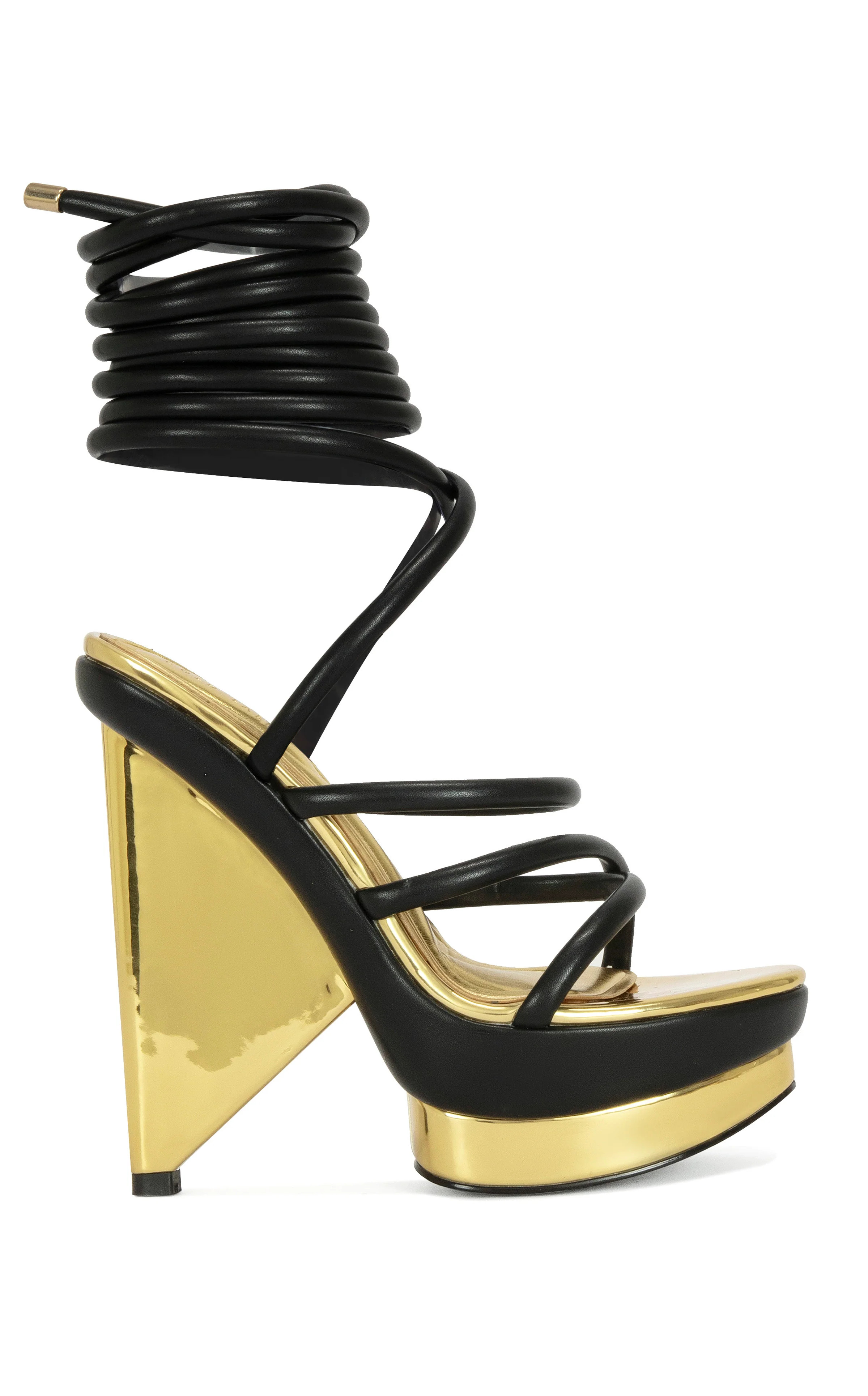 CELINEA-BLACK ANGULAR PLATFORM SANDAL | Azalea Wang