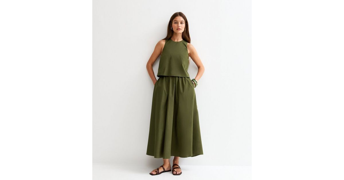 Dark Khaki Layered Sleeveless Midi Dress | New Look | New Look (UK)
