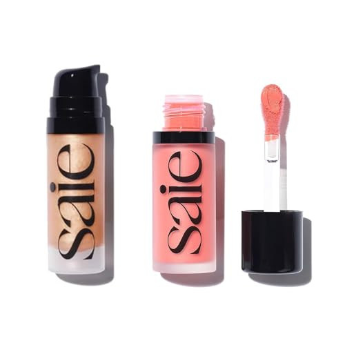 Saie Mini Glowy Super Gel Lightweight llluminator & Makeup Primer - Sunglow (0.5 oz) + Dew Blush - Lightweight Liquid Blush with a Blendable + Buildable Cream Finish - Poppy (.40 oz) | Amazon (US)