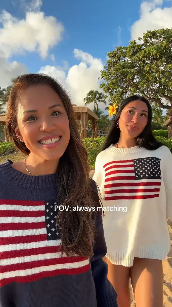Matching 4th of July sweaters are a MUST! Matching with my daughter on vacation is at the top of my list! #4thofjuly #summeroutfit #vacation #beachstyle #flagsweater #patriotic

#LTKParties #LTKFindsUnder50 #LTKStyleTip