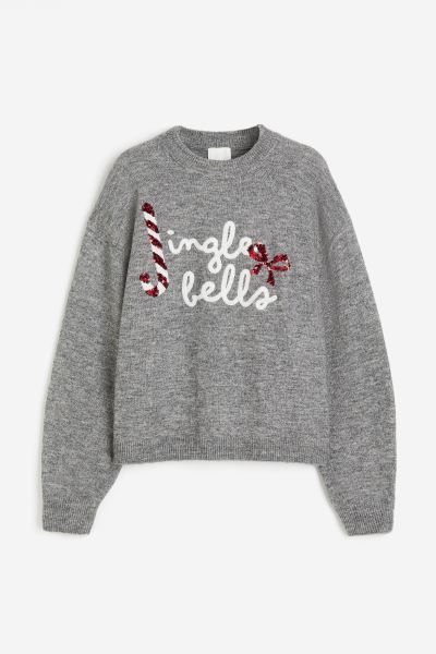 Motif-detail Sweater - Gray melange/Jingle Bells - Ladies | H&M US | H&M (US + CA)