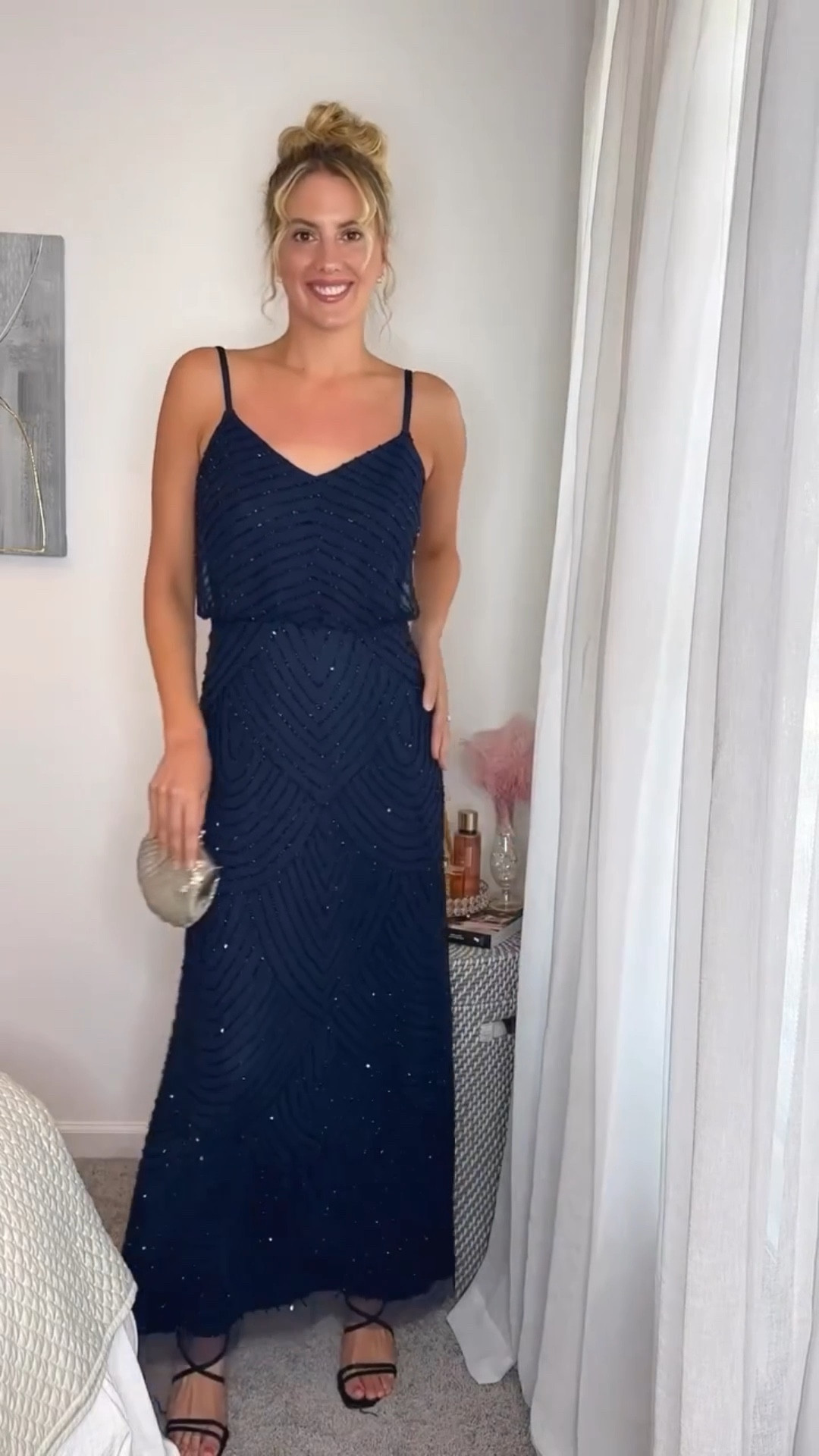 Sparkly navy beaded gown perfect for a more formal wedding guest dress 

#LTKWedding #LTKParties