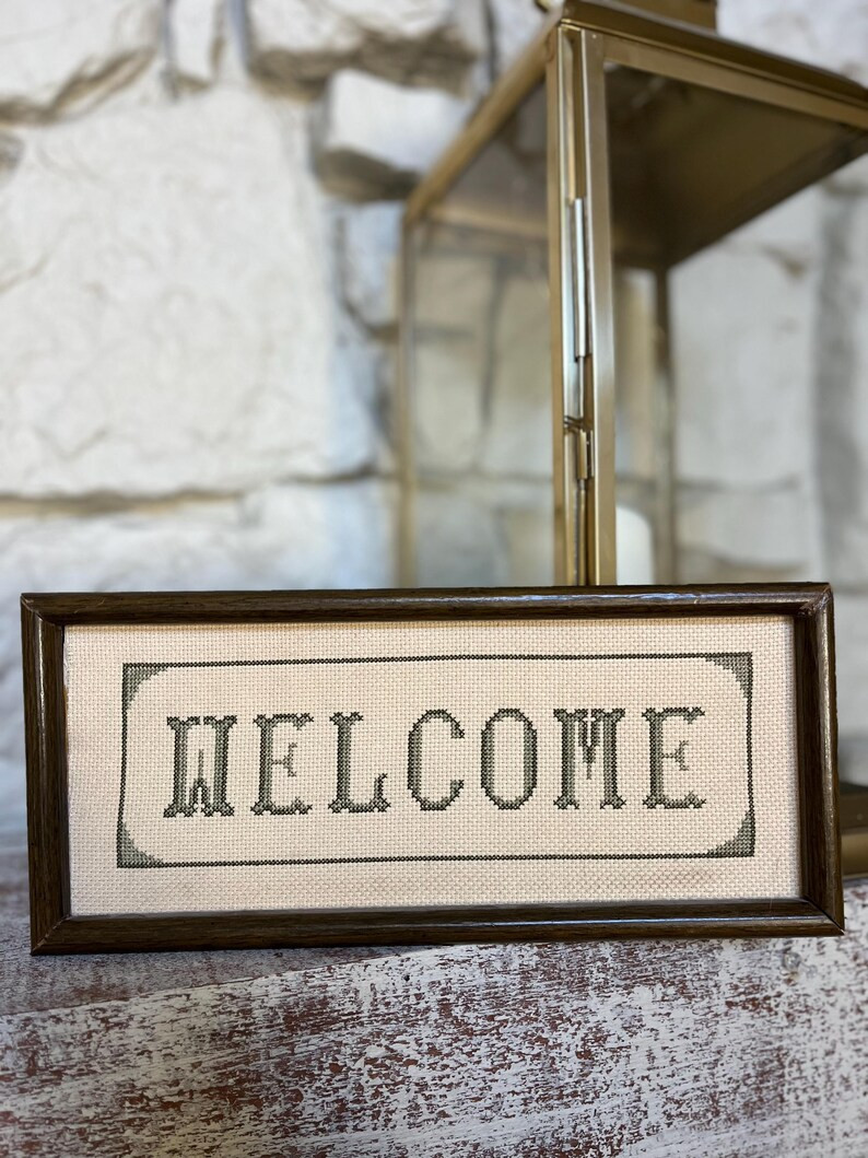 Vintage Needlepoint Welcome Sign Framed - Farmhouse Entryway Decor - Cottagecore Wall Art -rustic... | Etsy (US)