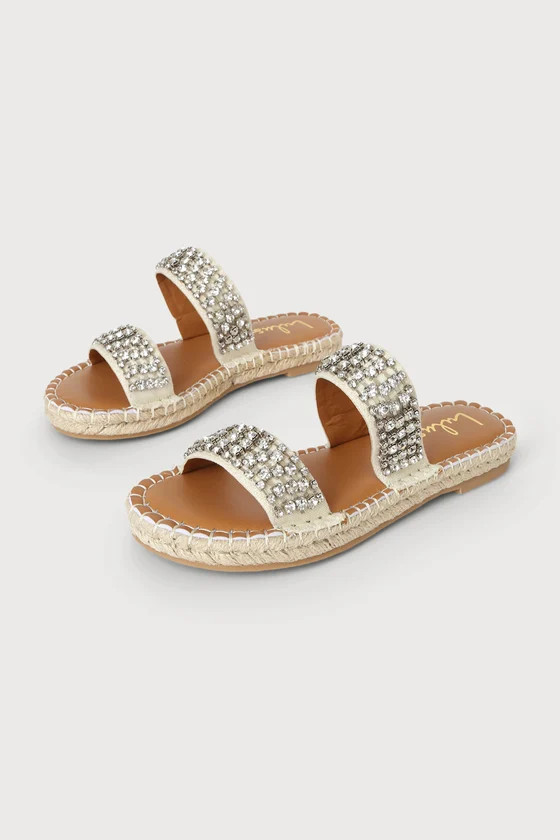 Irinara Natural Rhinestone Espadrille Flatform Slide Sandals | Lulus (US)