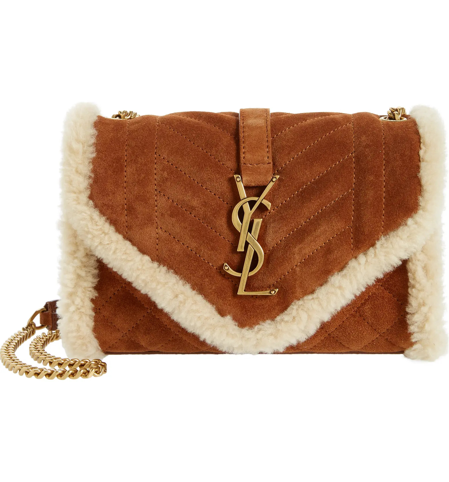 Saint Laurent Monogram Suede & Genuine Shearling Shoulder Bag | Nordstrom | Nordstrom