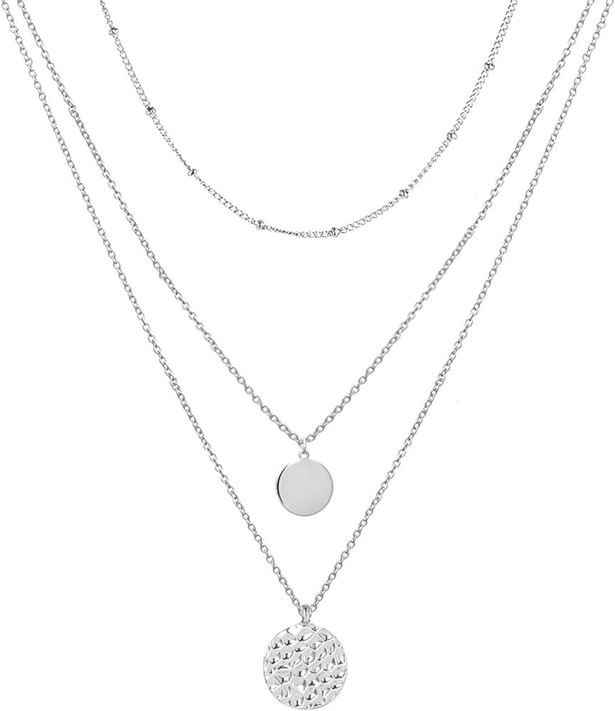 YANCHUN Layered Necklaces for Women Multi-Layered Disc Necklace Long Necklaces for Girls Layer Neckl | Amazon (US)